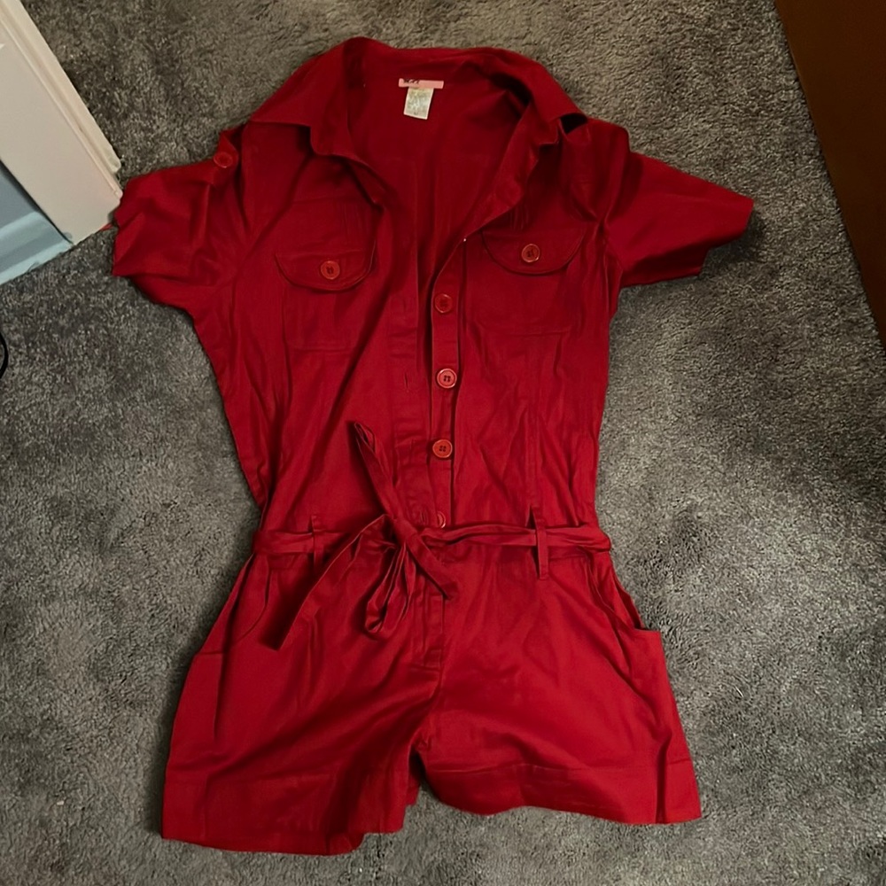 Red button down romper